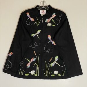 Quacker Factory Black Embroidered Dragonfly Jacket with Multicolor Accents